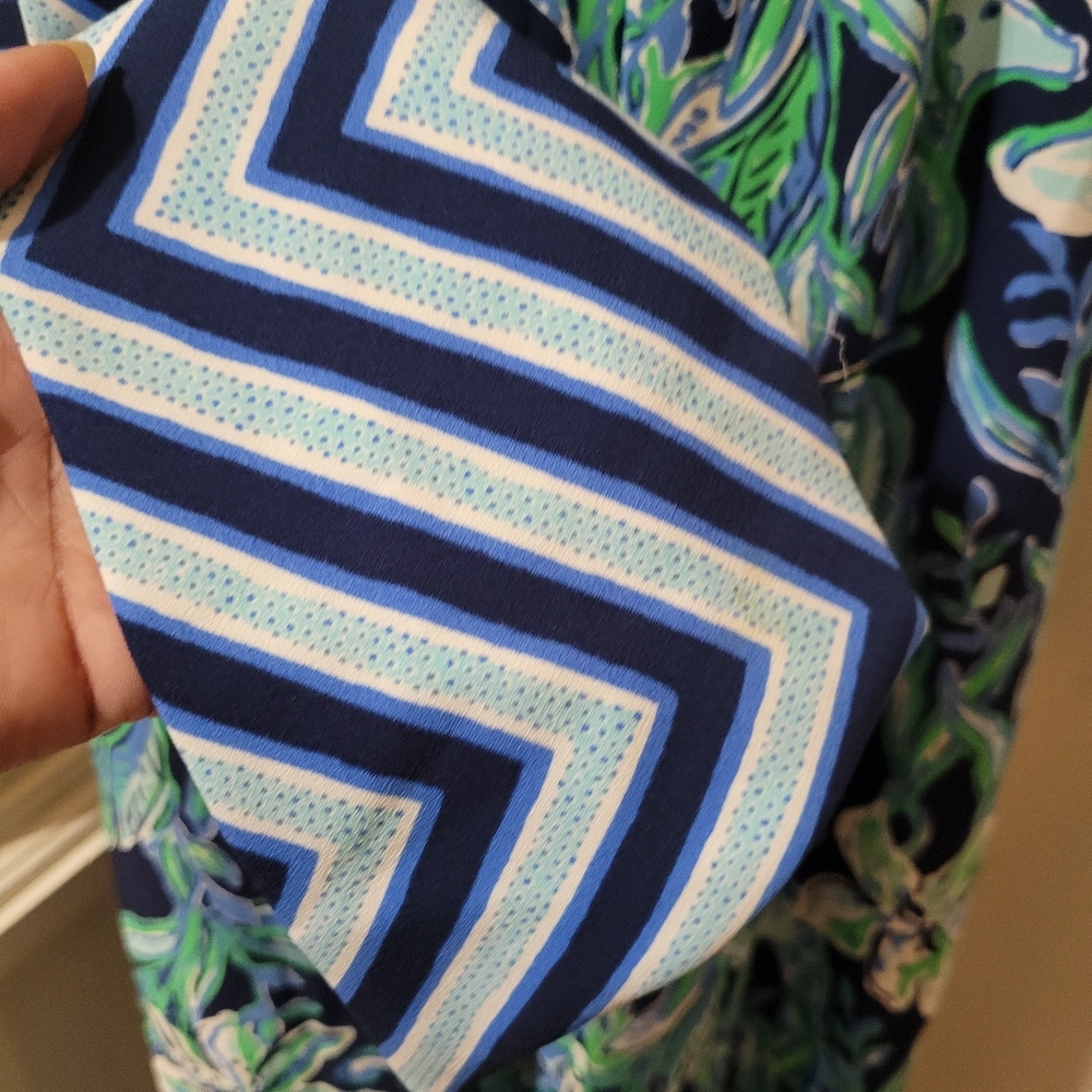Lilly Pulitzer Blue Green Nila Jumpsuit with striped  fabric tie belt wide leg - Picture 10 of 16